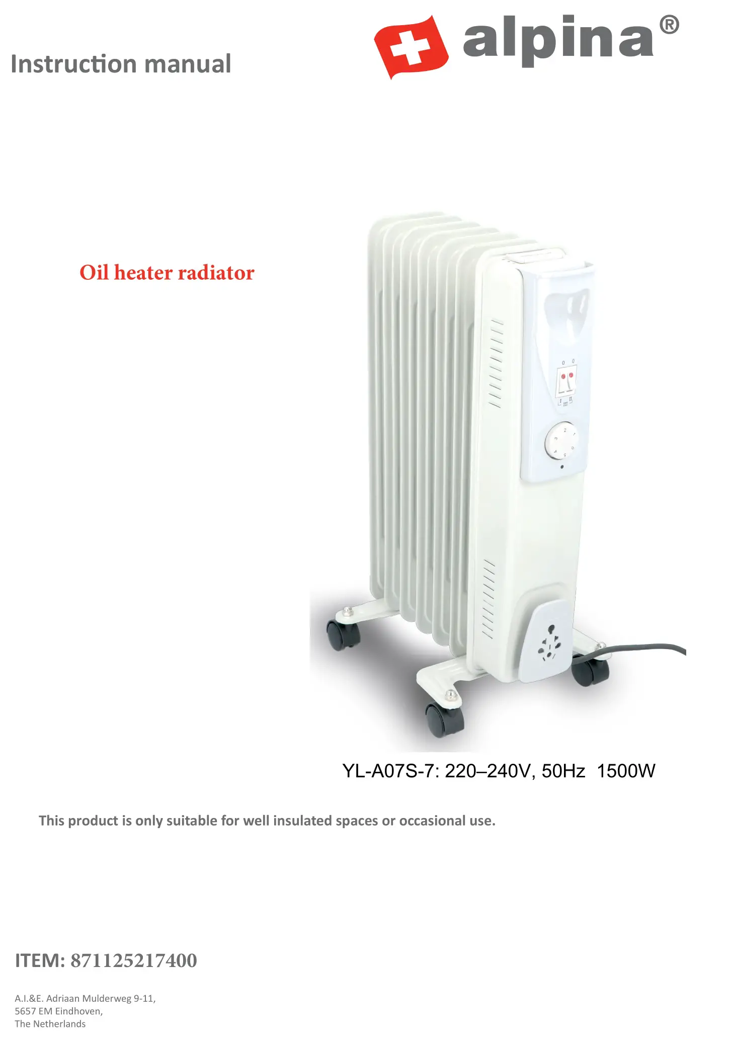 alpina YL-A07S-7 Oil Heater Radiator Instruction Manual