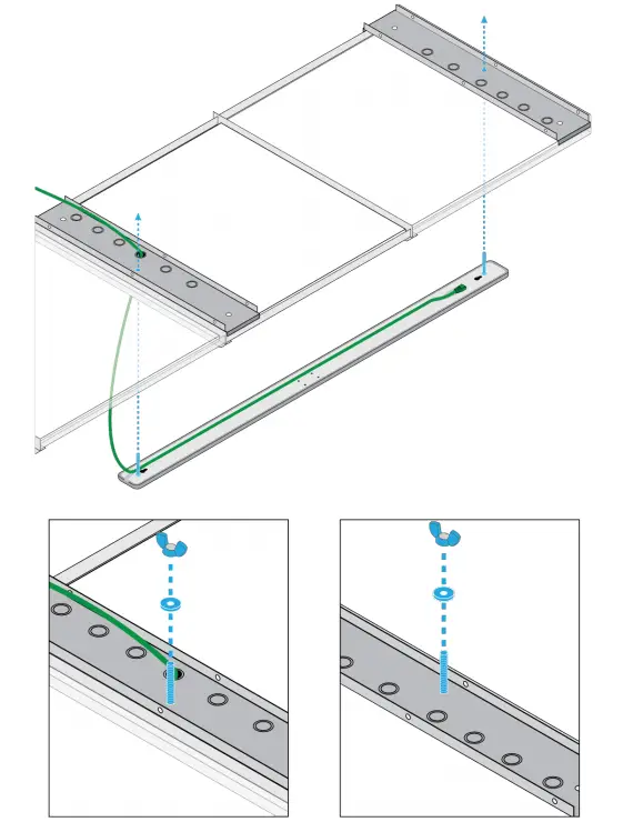 Push the bolts through the holes in the ceiling