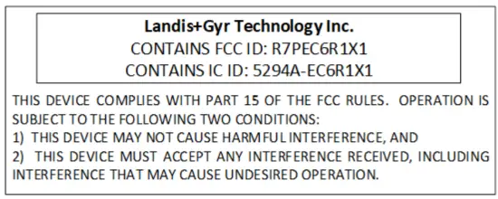 Landis Gyr M225 Module - FCC and IC Label