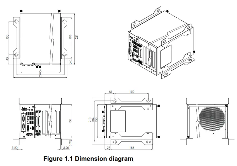 ADVANTECH Compact Industrial Computer Chassis rich front - Diagram