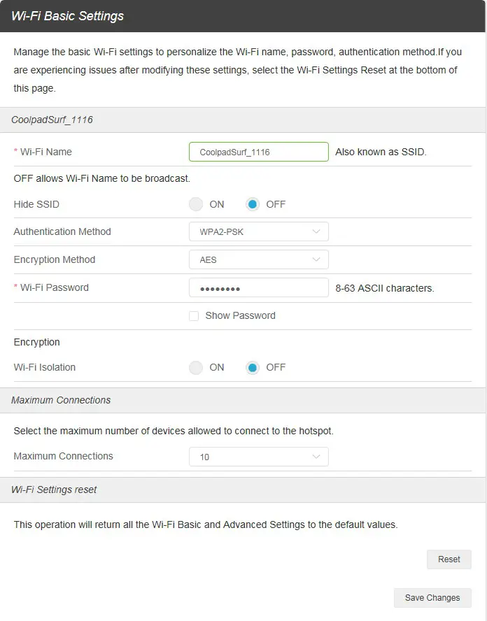 Sprint Coolpad Surf - Settings