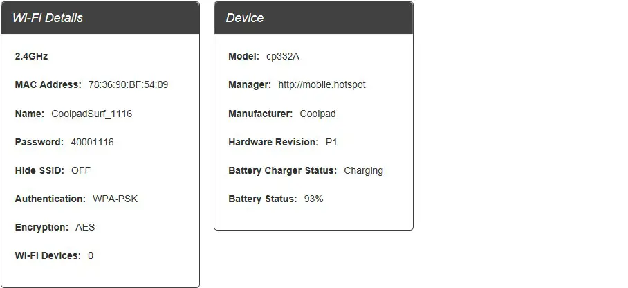 Sprint Coolpad Surf - Wi-Fi Details 2