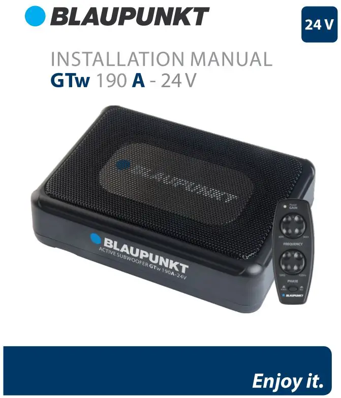 BLAUPUNKT GTW 190 A - 24V Volt Car Subwoofer Active 280 mm 150W Instruction Manual
