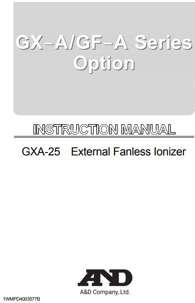 AND GXA-25 External Fanless Ionizer Instruction Manual