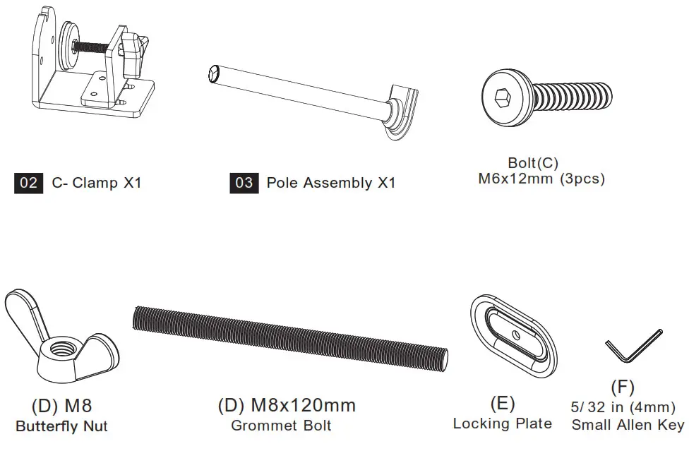HUANUO Dual Gas Spring Monitor HNDS8 - Supplied Parts and Hardware