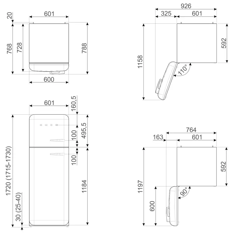 FD14FS Metal Gray Refrigerators Dimensions