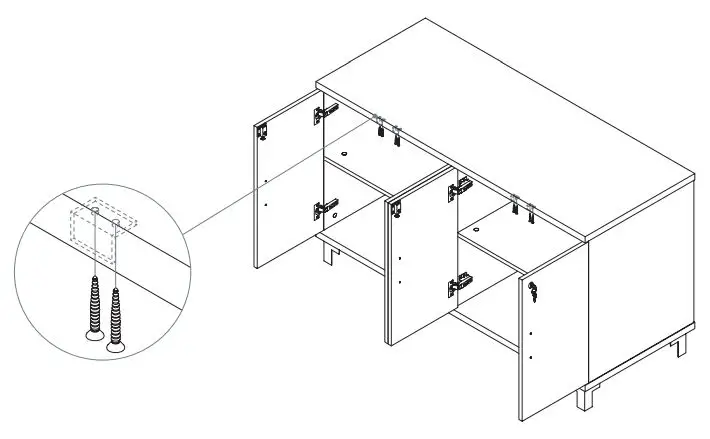 CLEAR DESIGN BLCC## Storage Laminate Conference Credenza Installation Guide - ATTACH CORNER BRACKETS TO THE TOP PANEL