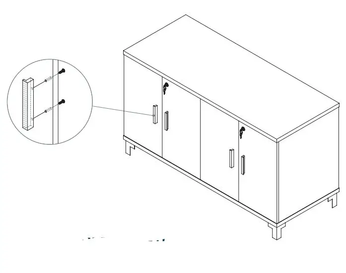 CLEAR DESIGN BLCC## Storage Laminate Conference Credenza Installation Guide - ATTACH HANDLES TO EACH DOOR
