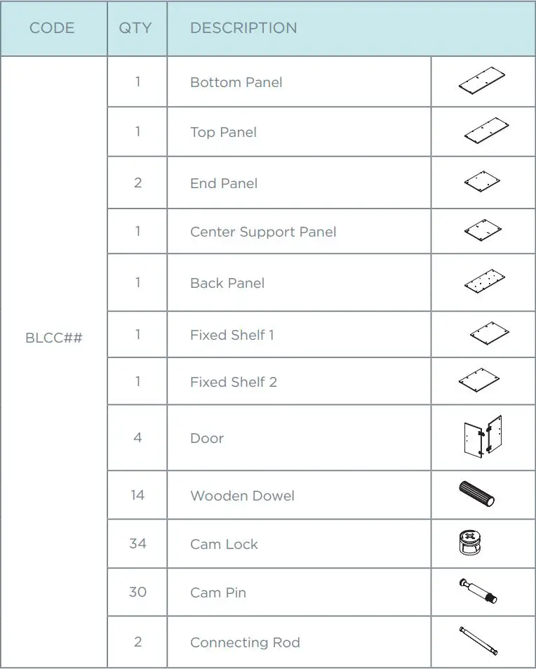 CLEAR DESIGN BLCC## Storage Laminate Conference Credenza Installation Guide - PARTS LIST