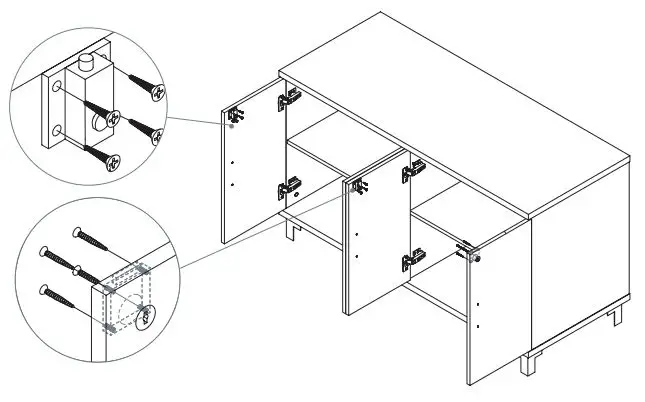 CLEAR DESIGN BLCC## Storage Laminate Conference Credenza Installation Guide - SECURE LOCKS AND LATCHES TO DOORS