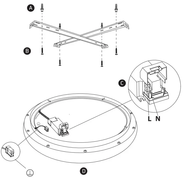 one LIGHT 62144N Modern Black Round Aidoni 61cm LED Ceiling Lamp - Mounting