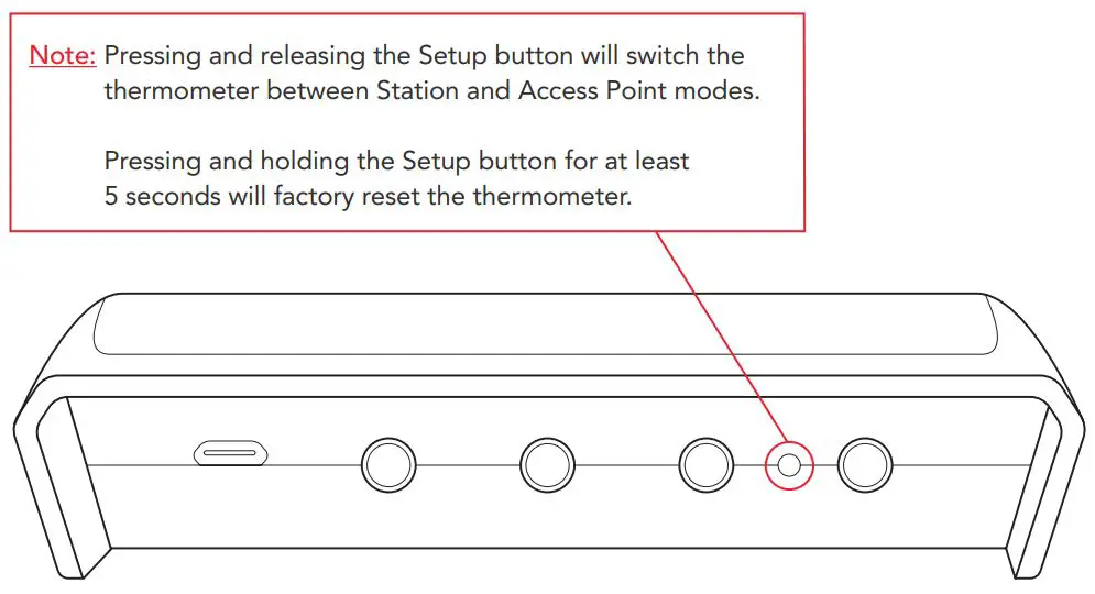 FLAME BOSS B08KWMPQXT WiFi Thermometer User Manual - Pressing and releasing the Setup button will switch the thermometer between Station and Access Point modes
