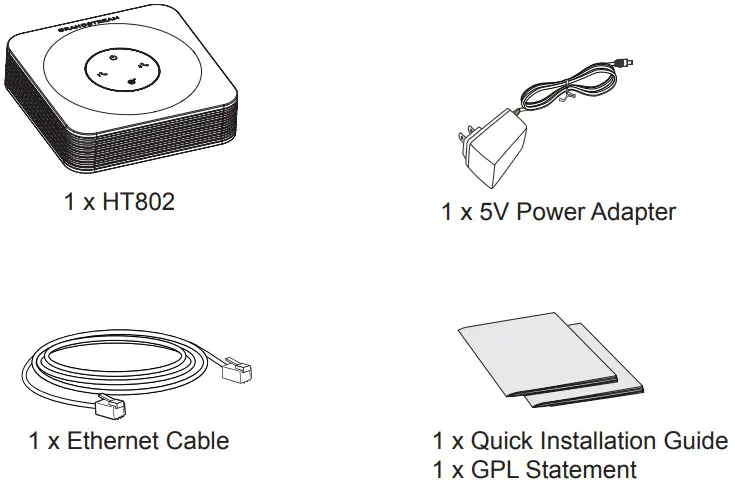 GRANDSTREAM HT802 Analog Telephone Adaptor - package contents