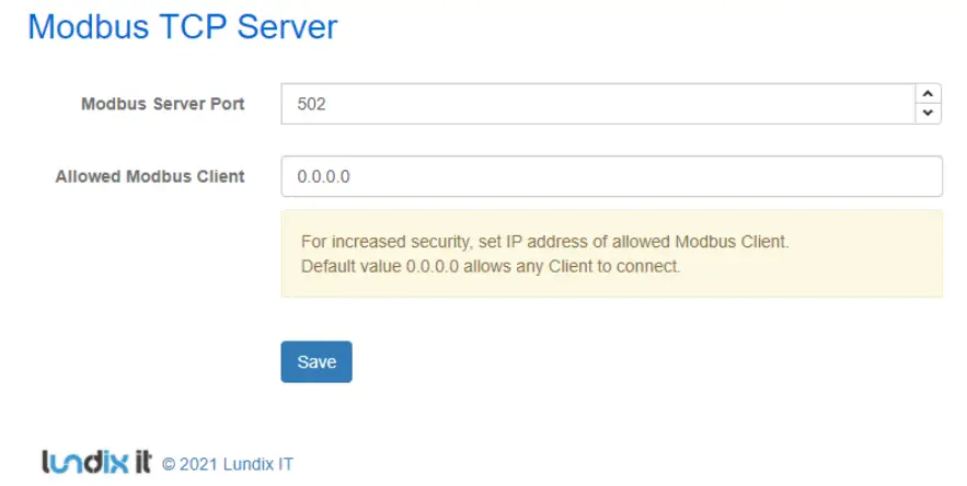 lundix it SPC Bridge Modbus Integration of Vanderbilt SPC Intrusion System User Manual - Modbus TCP Server
