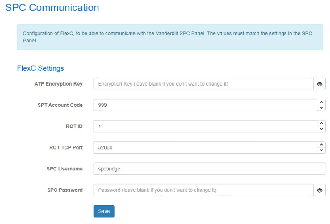 lundix it SPC Bridge Modbus Integration of Vanderbilt SPC Intrusion System User Manual - SPC Bridge - SPC Communication Settings