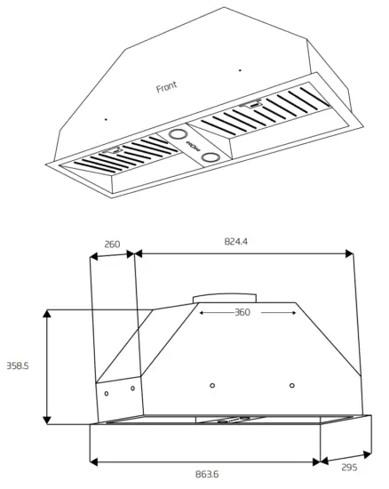 schweigen UM 9S 900mm Silent Undermount Rangehood - Dimensions