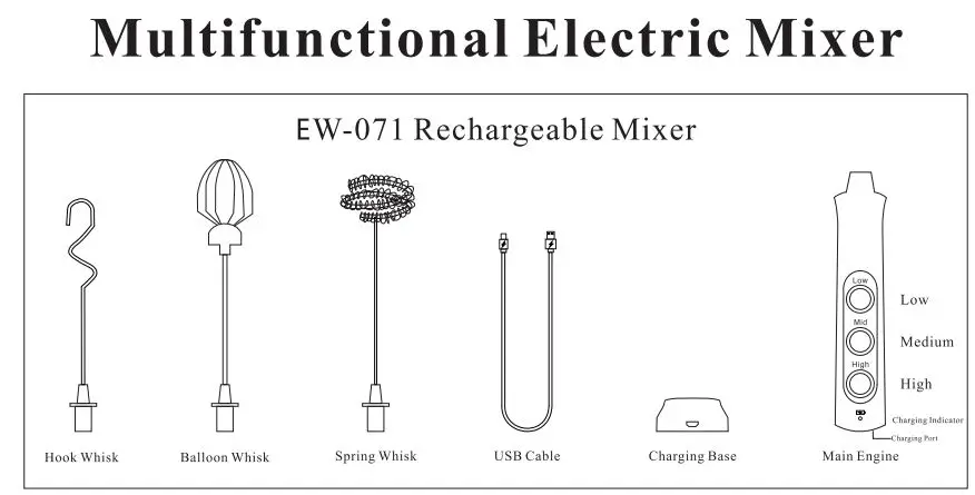 JOOM EW-071 Multifunctional Electric Rechargeable Mixer User Manual