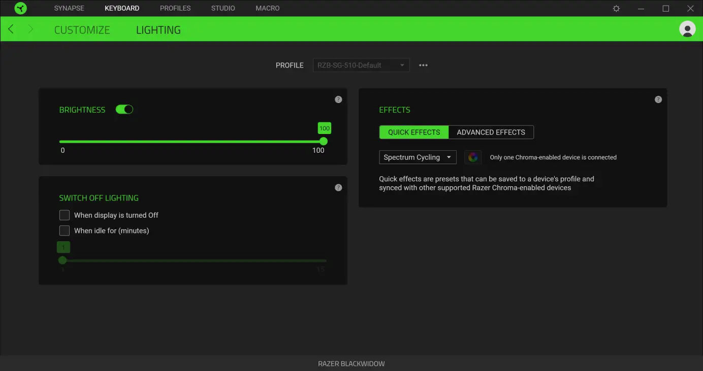 RAZER Blackwindow User Guide- The Lighting subtab enables