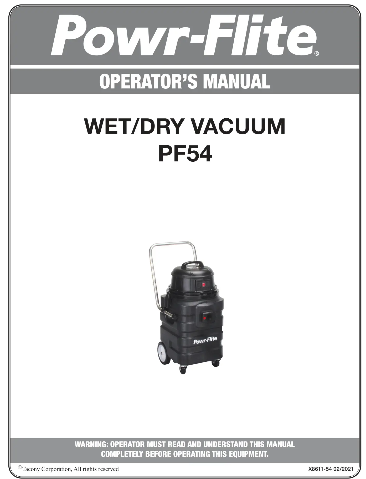 powr-flite PF54 WET DRY VACUUM Instruction Manual