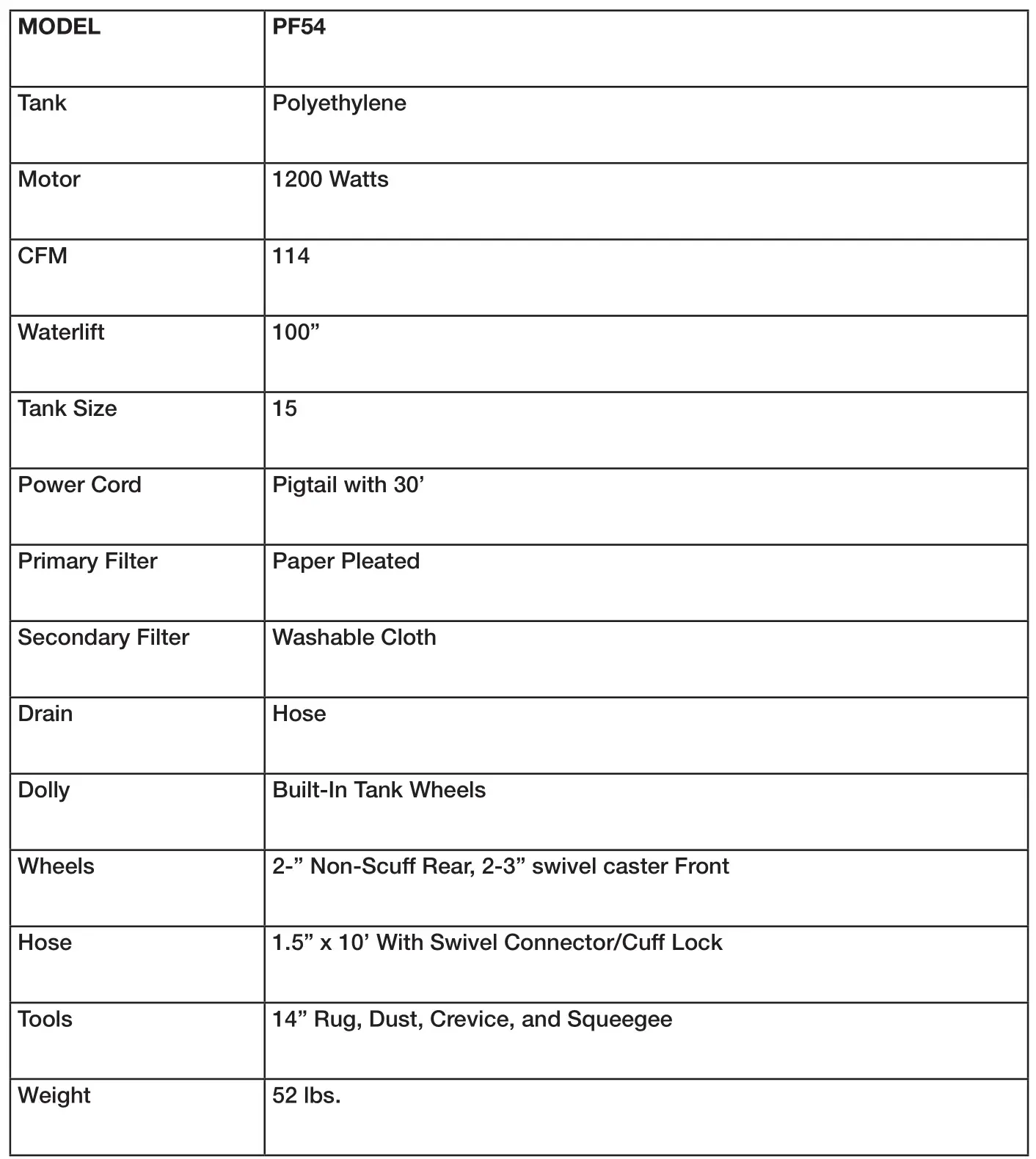 powr-flite PF54 WET DRY VACUUM - overview