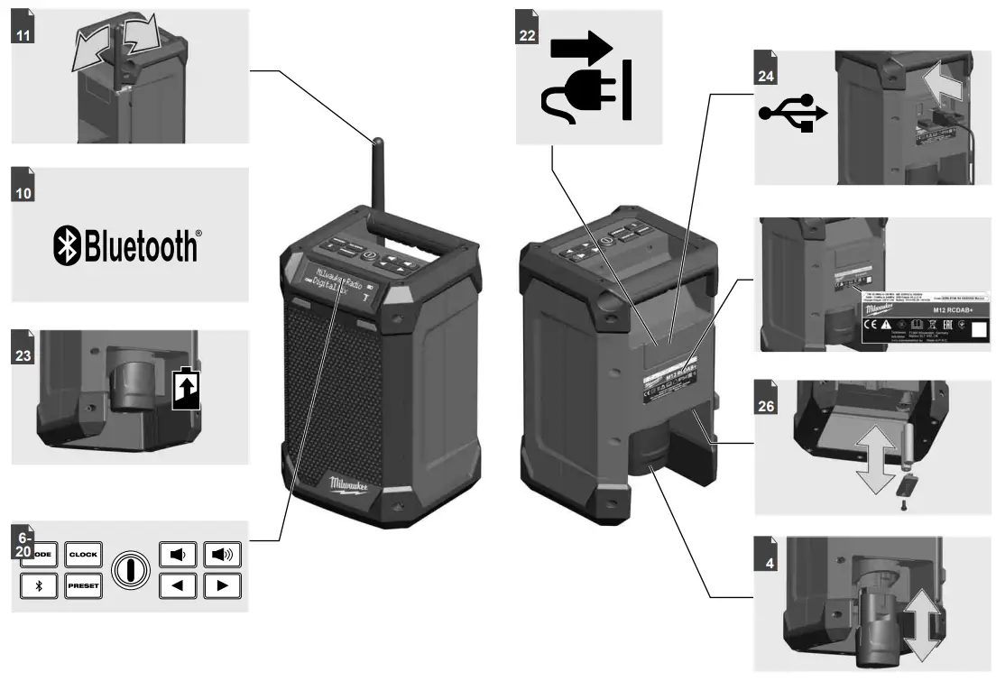 milwaukee M12 RCDAB+ Cordless radio charger DAB+ 12 V 1