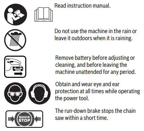 BOSCH UniversalChain 18 Cordless Electric Chainsaw Instructions - Explanation of symbols