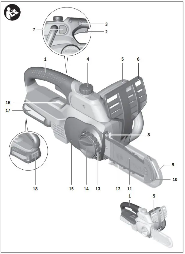 BOSCH UniversalChain 18 Cordless Electric Chainsaw Instructions - Product Overview