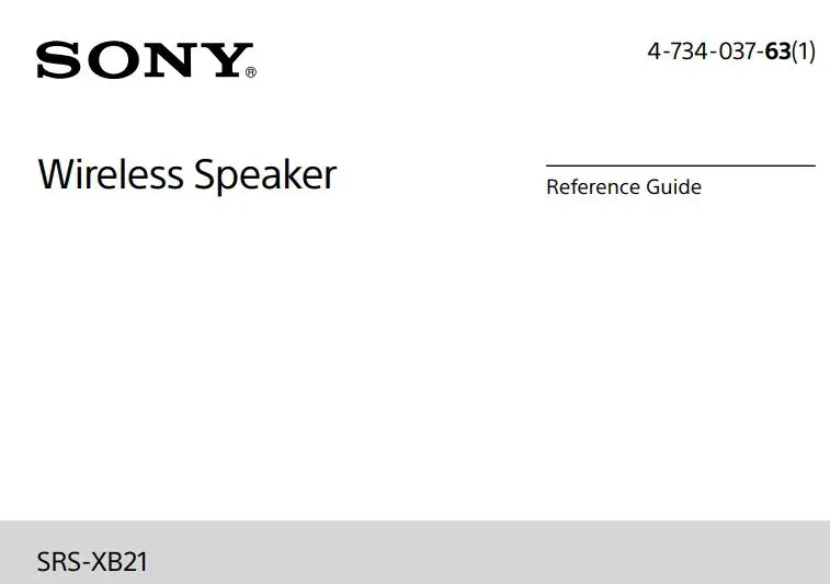 SONY Wireless Speaker User Guide