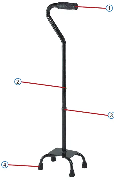 PROBASICS Quad Cane Height Adjustable Large Base - DIAGRAM