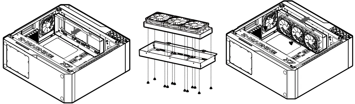 Mounting the top fan and radiator
