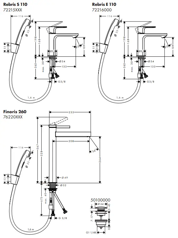 hansgrohe 31160000 Metris S Single Lever Basin Mixer - 11