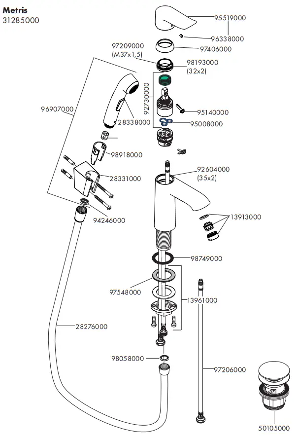 hansgrohe 31160000 Metris S Single Lever Basin Mixer - 14