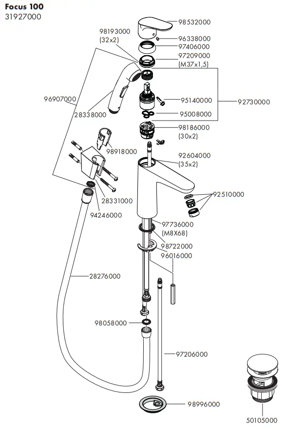 hansgrohe 31160000 Metris S Single Lever Basin Mixer - 15
