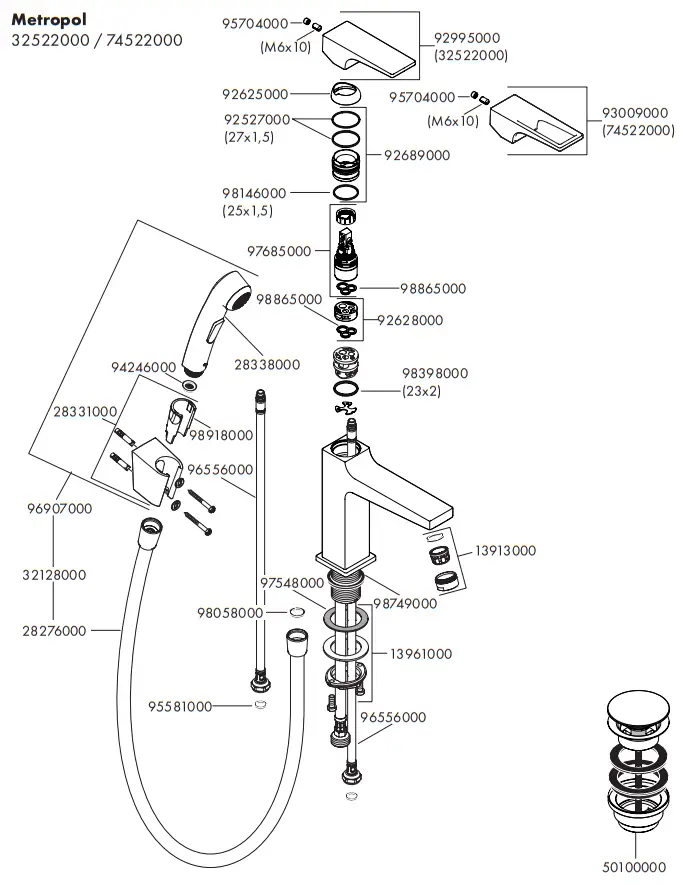 hansgrohe 31160000 Metris S Single Lever Basin Mixer - 16