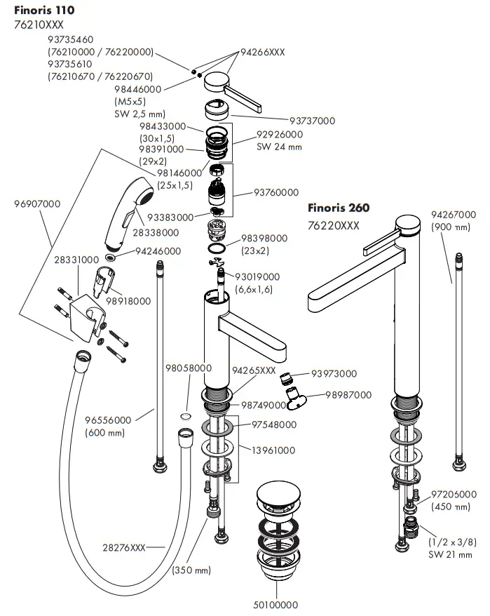 hansgrohe 31160000 Metris S Single Lever Basin Mixer - 19