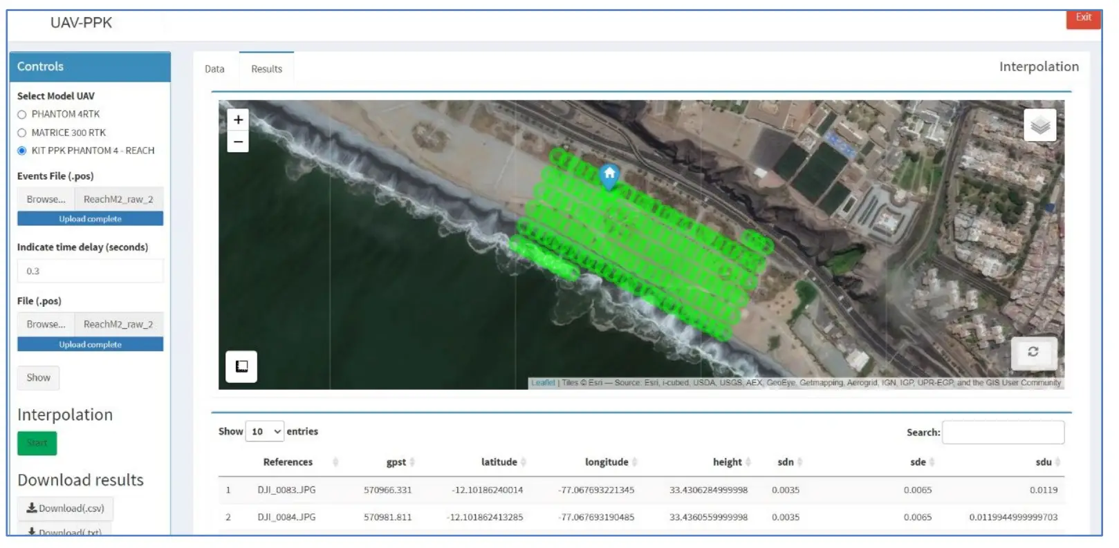 The UAV PPK App for event interpolation