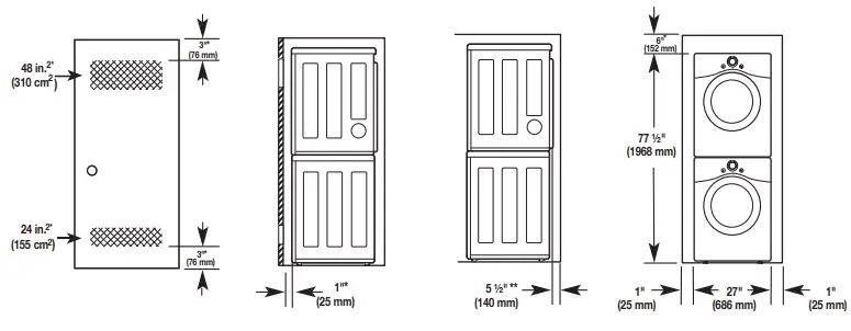LG DLEX4000 Ultra Large Front Load Electric Dryer-Installation Spacing
