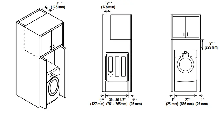 LG DLEX4000 Ultra Large Front Load Electric Dryer-Spacing for Cabinet