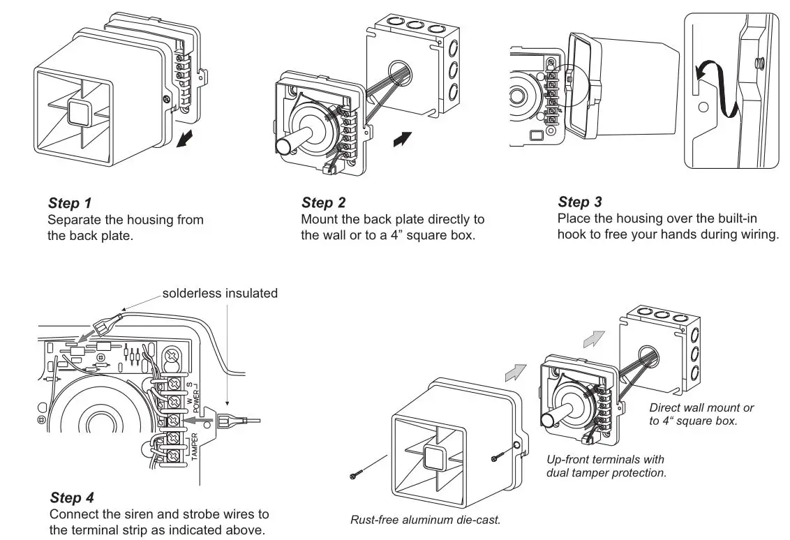POTTER SSX-81-SSX-81S Armored Siren-Siren Strobe - Installation