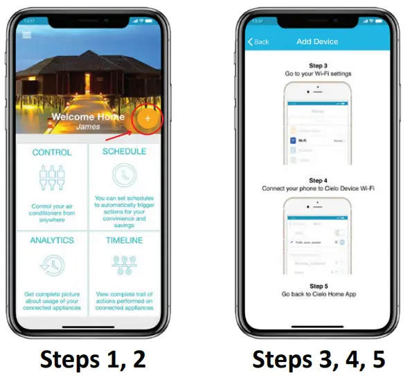 CIELO B07MPG1Y23 Smart Wi-Fi Controller for Air Conditioner & Heat Pumps - Steps 1, 2