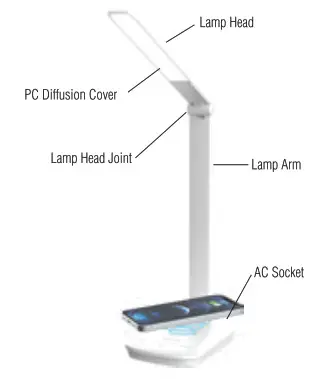 tzumi Desk Lamp Wireless Charging - Desk Lamp Diagram