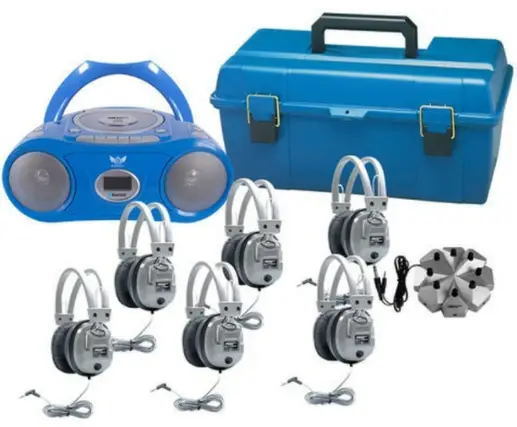 HamiltonBuhl Jackbox Alpha 6-Station Listening Center with Six Deluxe Over-Ear Headphones and Carrying Case