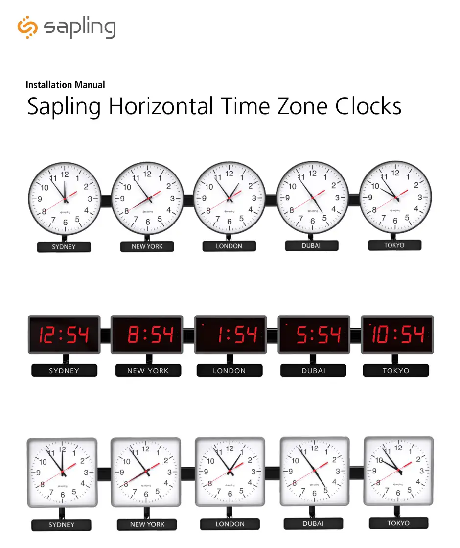 sapling Horizontal Time Zone Clocks Instruction Manual