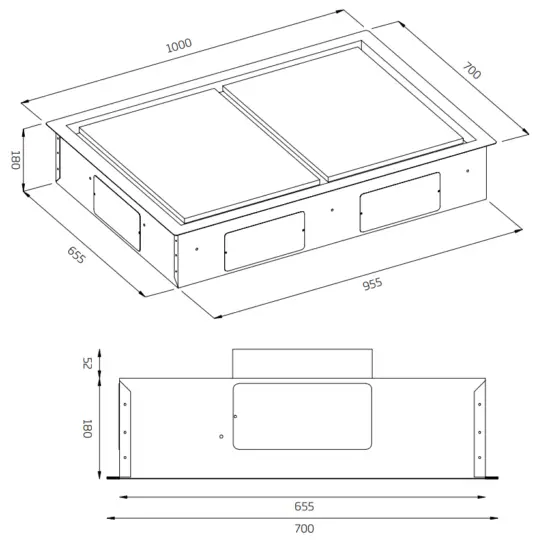 schweigen SCC1000 S 1000mm Silent Cassette Rangehood - Dimensions