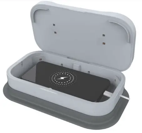 Dual UVS10W In-Car Phone Sanitizer with Wired and Wireless Phone -charging cable
