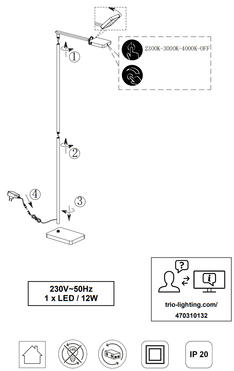 TRIO LIGHTING Trio Pavia LED Floor Lamp-