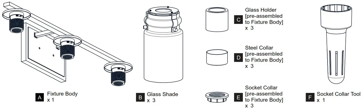 QUOIZEL KEE8624MBK Keesey 3 Light 24 Inch Wide Bathroom Vanity Light - PACKAGE CONTENTS
