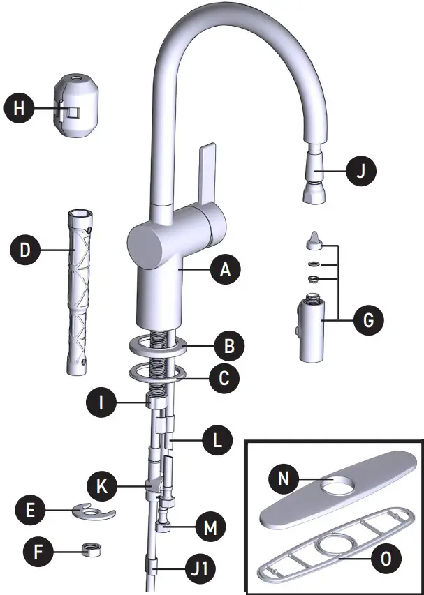 MOEN 5622BL Kitchen Sink Faucets Single Lever Pull Out Spout Hot and Cold Water Mixers - Parts