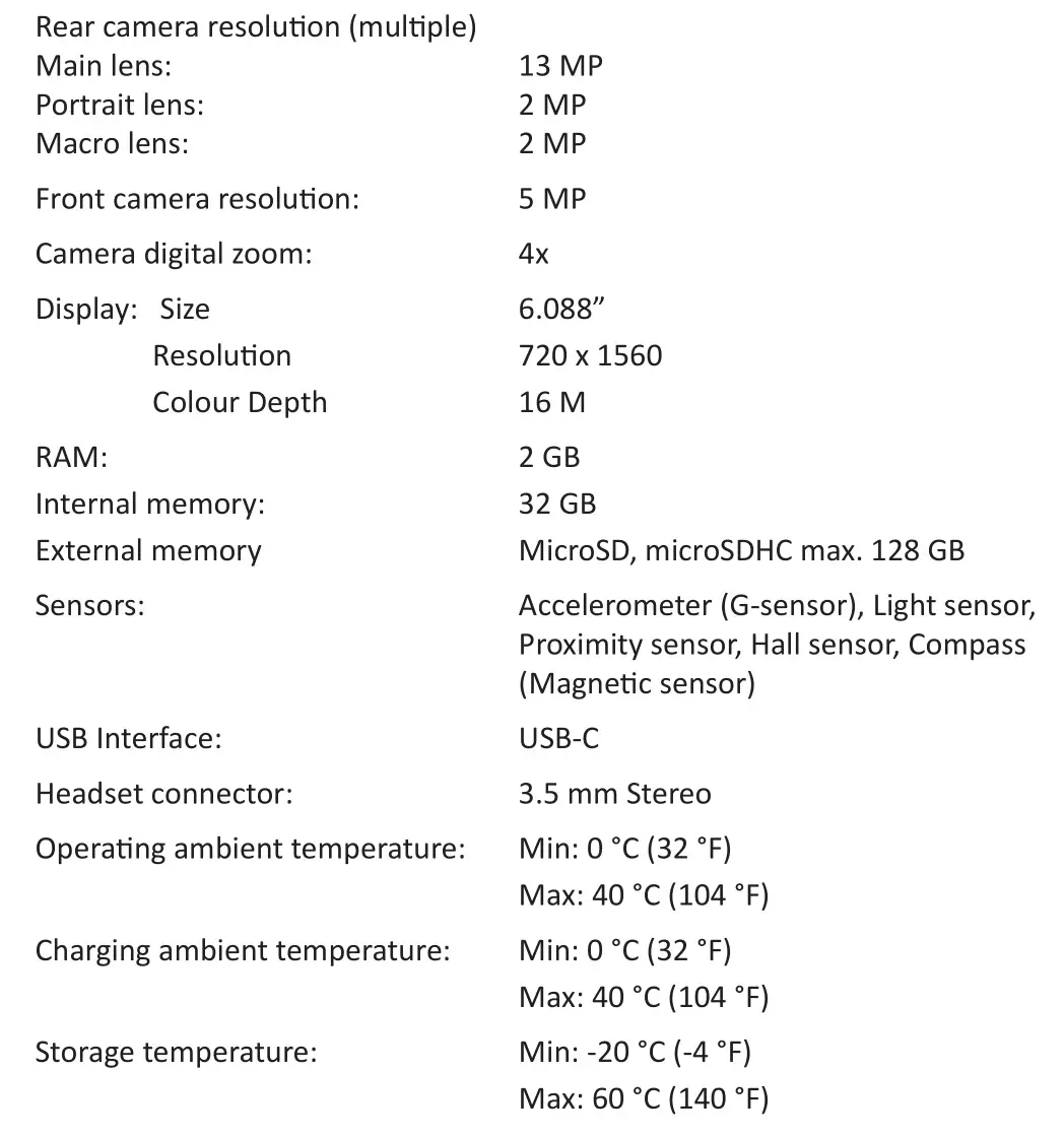 Doro 8100 Smartphone - SPECIFICATIONS 2
