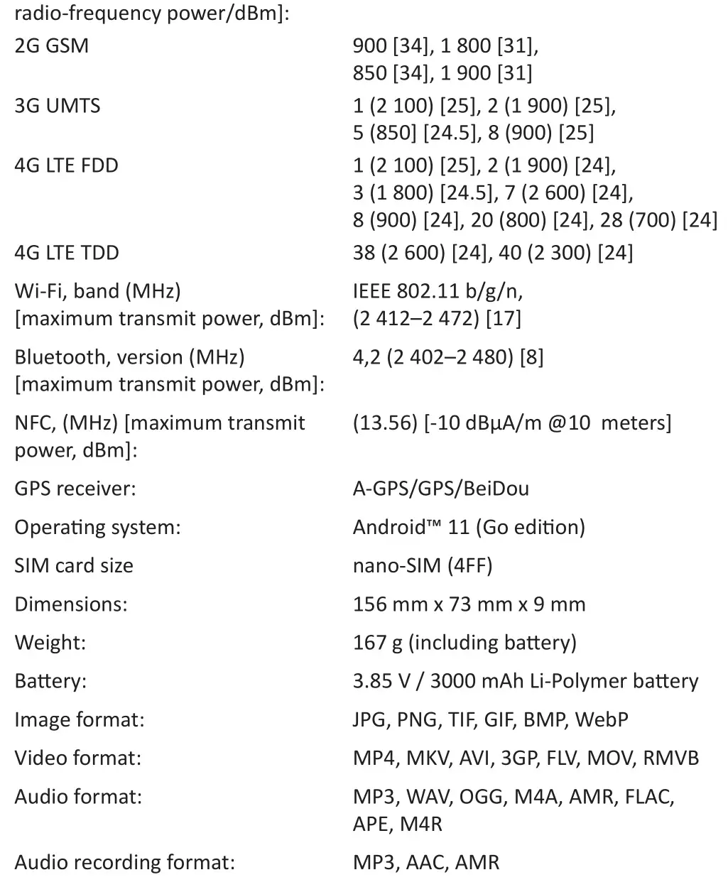 Doro 8100 Smartphone - SPECIFICATIONS